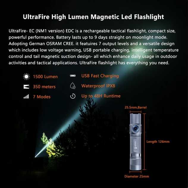 Lanterna Pro UltraFire EC1 1500 Lumens 100% original