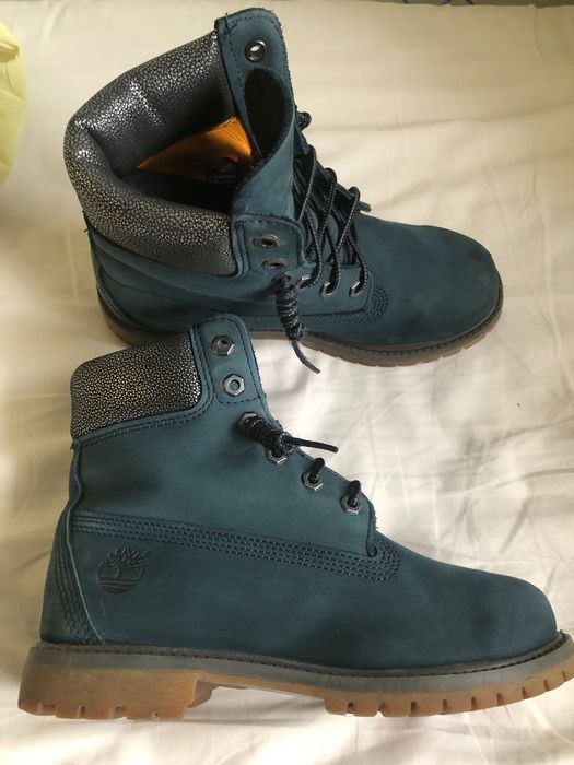 Timberland 6-Inch Premium Boots - Deep Teal/Petrol Blue Nubuck z metalicznym nakrapianym kołnierzem - Damskie