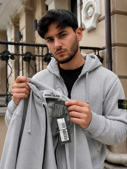 Серая Зип Худи Стон Айленд — Stone Island Олімпійка Сіра Стоник — XS/XL