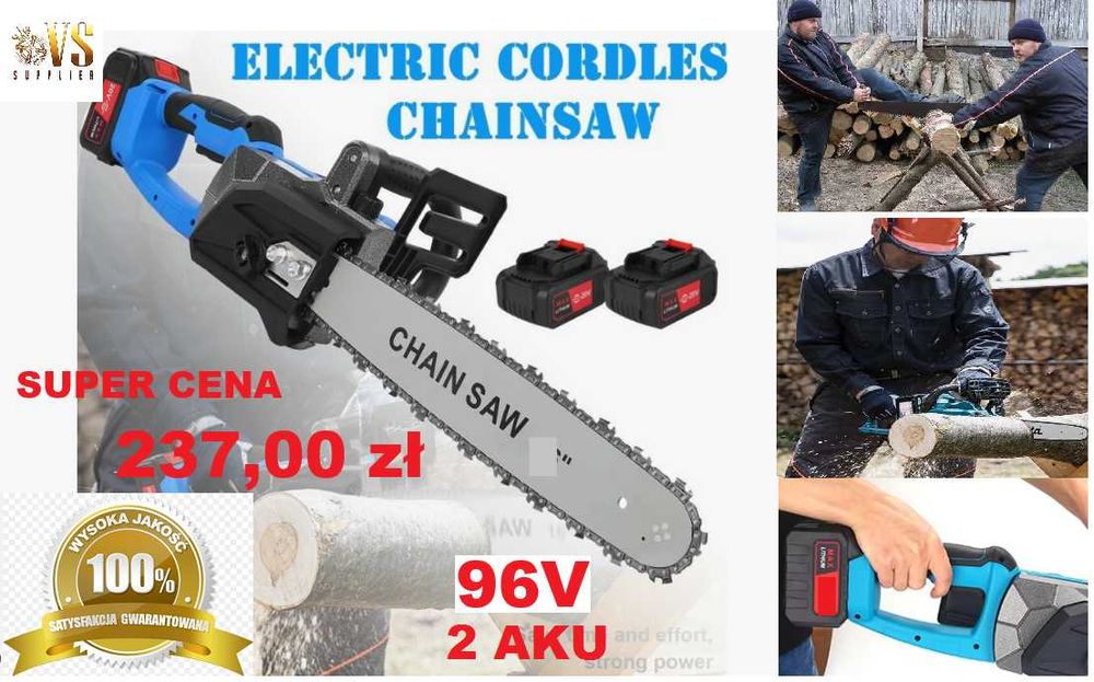Piła łańcuchowa akumulatorowa 96V 2x AKU walizka 12" smarowanie
