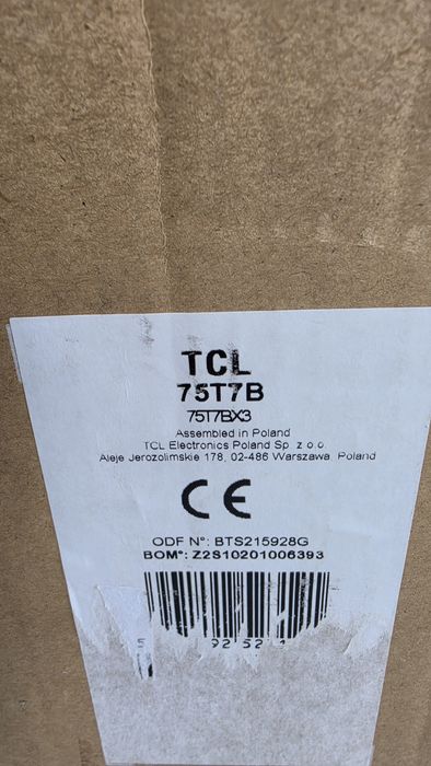 TCL 75T7B Qled телевізор 75" дюймів, 190см, Google TV