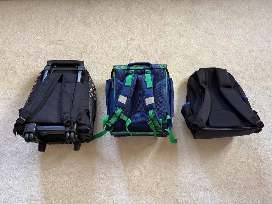 3 mochilas escolares — Minecraft com rodas, Herlitz e Hash