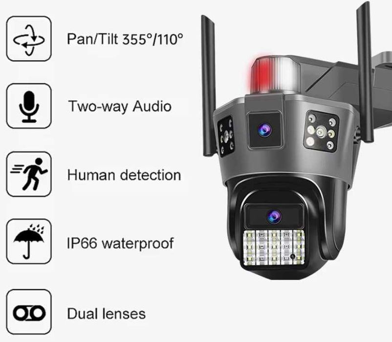 IP WiFi камера 4G SIM, +2 независимых объектива 3Mpx+3Mpx (v380 арр)