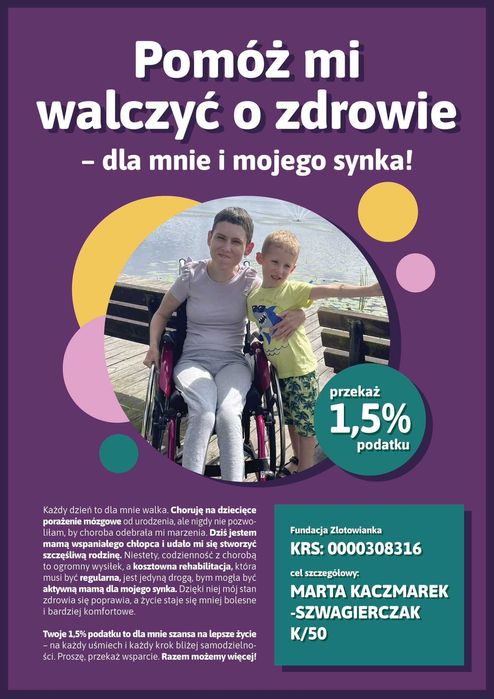 1.5 % dla Marty rehabilitacja ułatwia jej życie