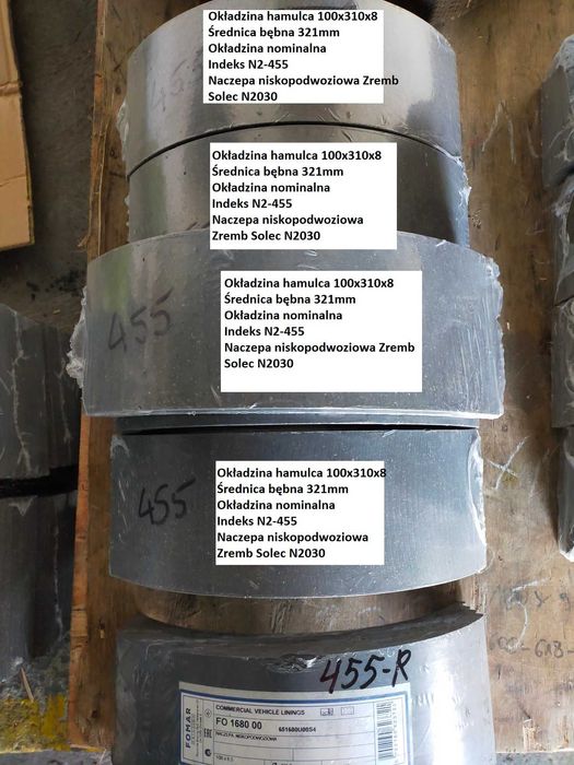 Okładzina hamulca nominał 100x8 naczepa niskopodwoziowa Zremb N2030