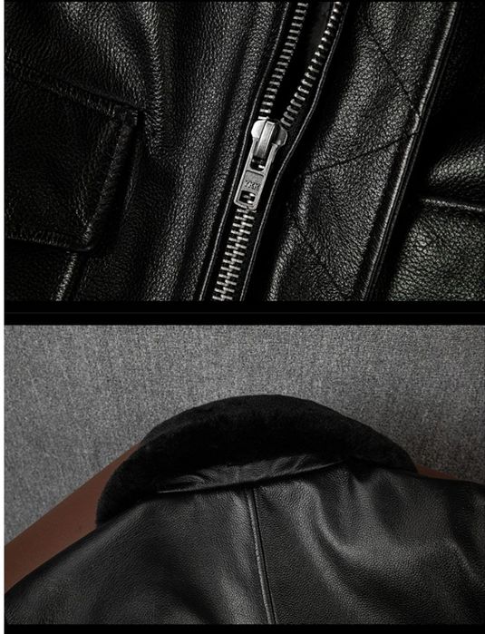 Кожаная куртка с воротником из овчины. Без утеплителя. Демисезон