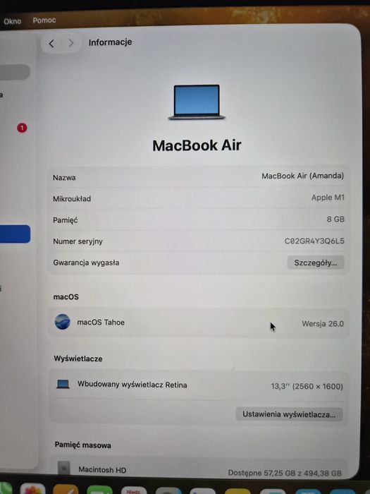 MacBook Air M1 2020 8/512GB 93% bateria