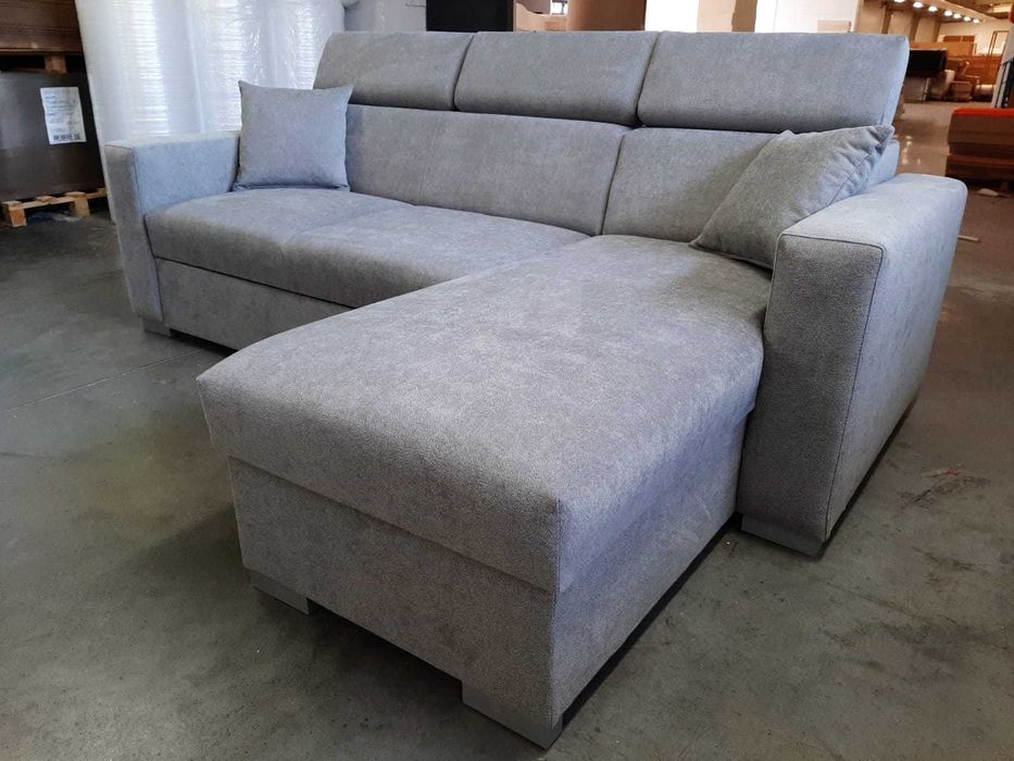 narożnik z zagłówkami, funkcja spania w tkaninie, pojemnik na posciel