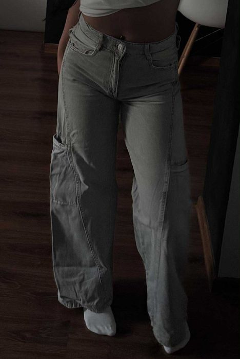 Spodnie jeansowe cargo baggy rozmiar 36