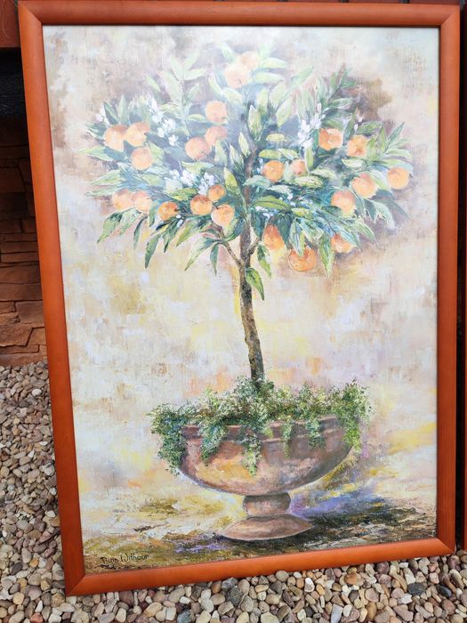 Obraz styl śródziemnomorski pomarańcza cytryna. Szkło