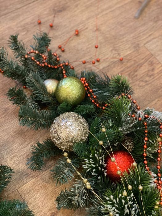 Гірлянда новорічна штучна хвоя, віночок різдвяний