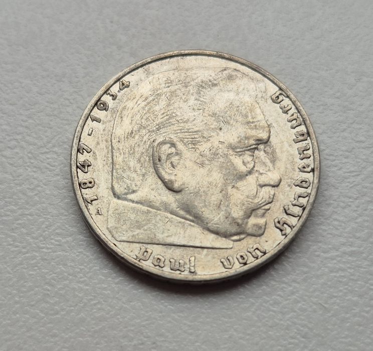 2 марки 1937 р. Німеччина 3 рейх Гінденбург срібло