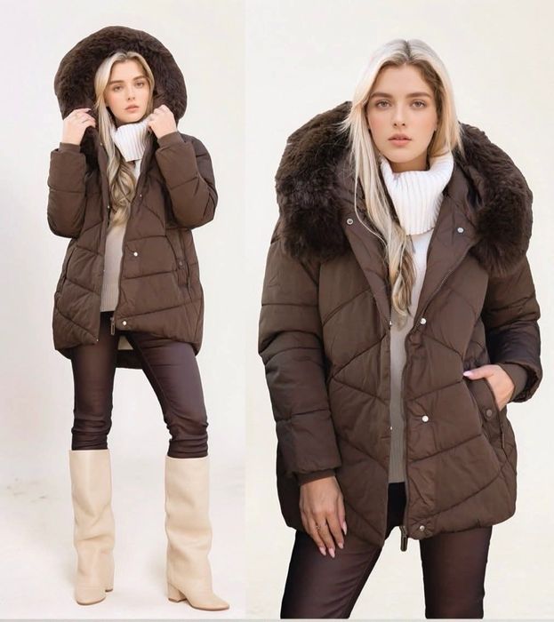 Kurtka damska zimowa 3 xlw kolorze brązowym