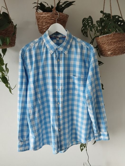 Bawełniana męska koszula w kratkę, błękitna, niebieska, kratka, r.XL B