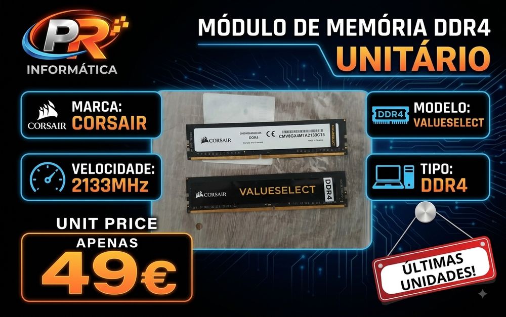 Memória RAM Corsair 8GB Value Select DDR4 cada