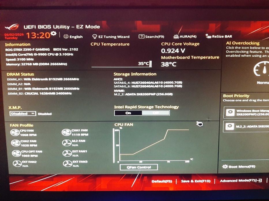 Rog Strix Z390-F-Gaming+Intel Core i9 9900 3.10 ghz