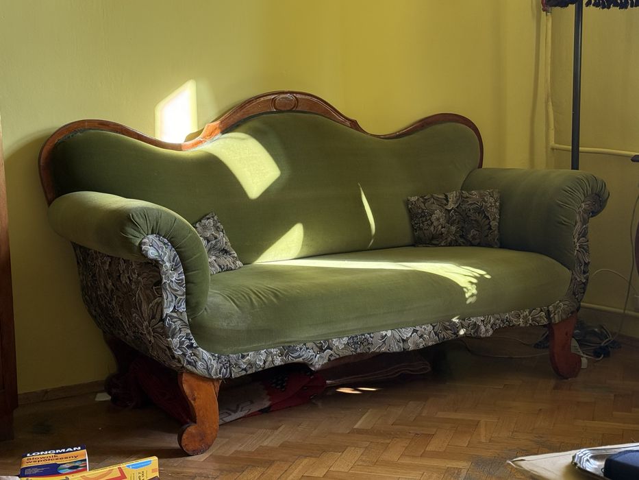 Zabytkowa kanapa secesyjna vintage XIX sofa drewniana rama lite drewno