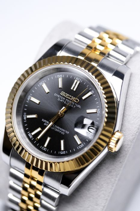 Zegarek Custom Mod Datejust Black Gold Jubilee Seiko Mod
