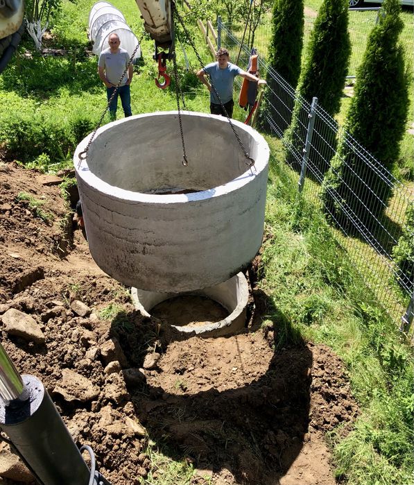 Монтаж каналізації.Бетонні кільця.Септики.