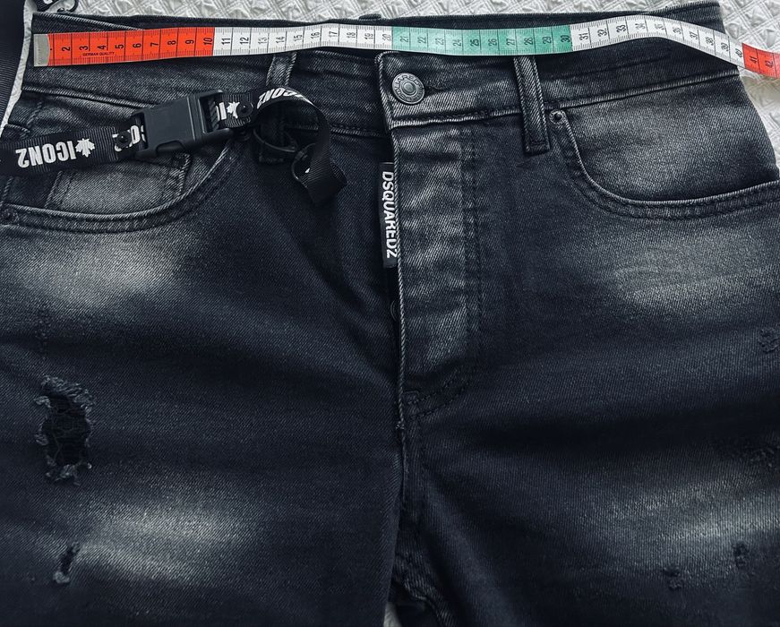 Spodnie Dsquared2 czarno szare przetarcia dziury