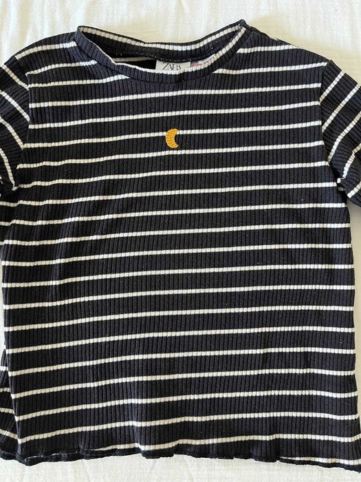 Camisola Zara canelada às riscas azul-marinho com lua, 12-18 meses