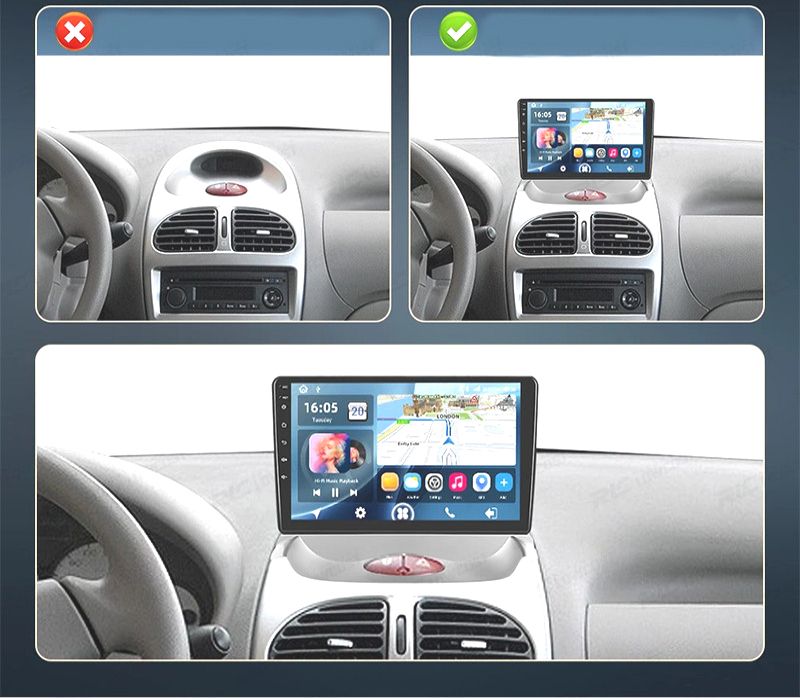 RÁDIO GPS 9'' ANDROID 13 PEUGEOT 206 04-08 / CITROEN C2 06-13 2 DIN 4GB+64GB