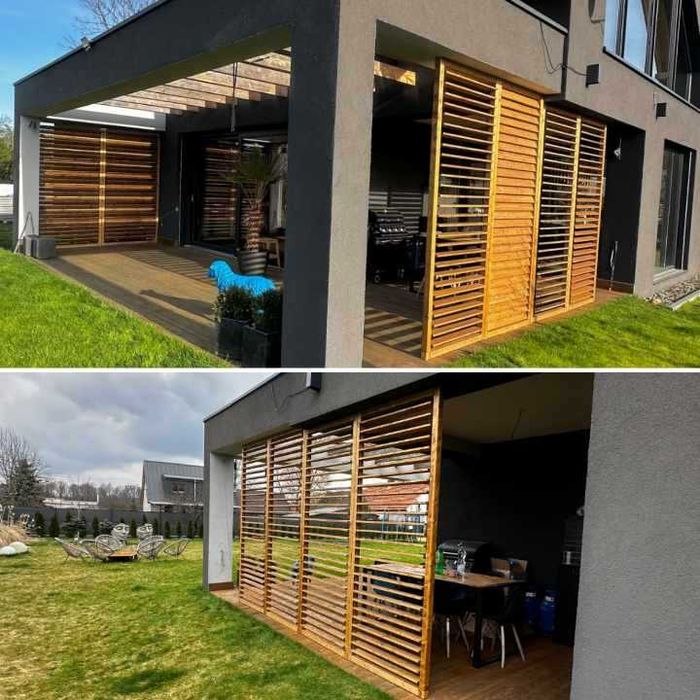 Żaluzje drewniane tarasowe ruchome deseczki shuttersy premium