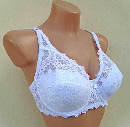 wygodny koronkowy biustonosz  100E  biały  miękki   na fiszbinach