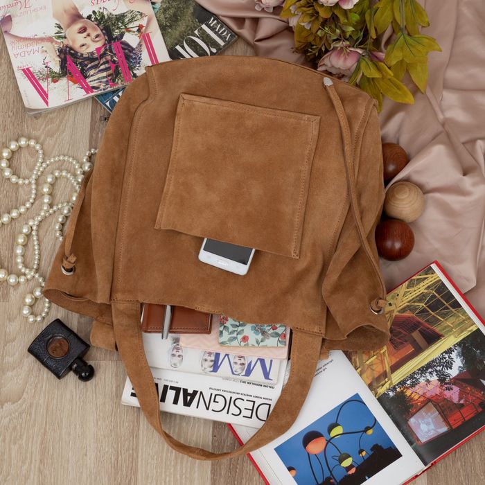VERA PELLE torebka damska zamszowa shopper na ramię V683 camel