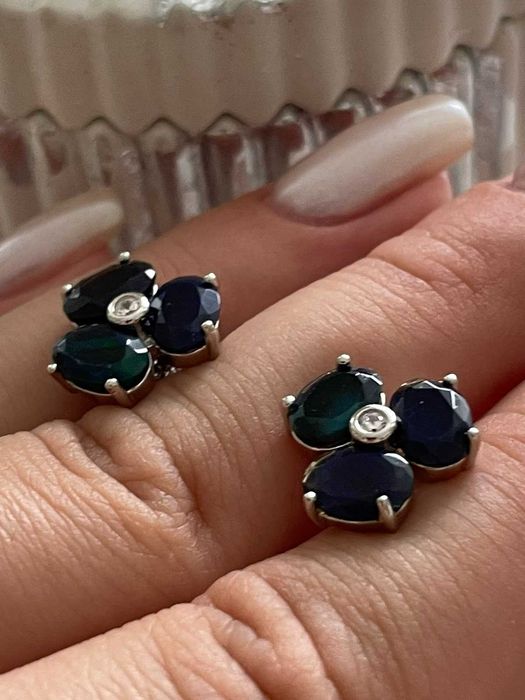 Серебряные серьги 925 пробы с Color Play Black Opal