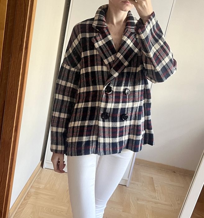 Koszulowa kurtka w kratę płaszczyk przejściowy L Zara