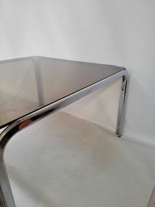 bauhaus stolik chromowany dymione szkło 83x83x46 vintage lata 70 masywny