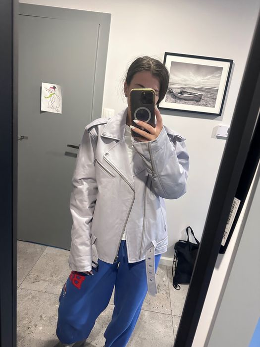 liliowa kurtka z eko skóry Sandro Zara hm Massimo dutti 
rozmiar L