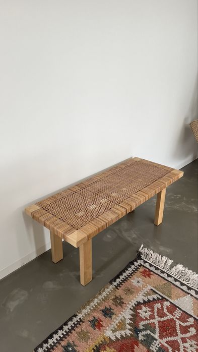 Banqueta Madeira e Palhinha 100x40x40 cm