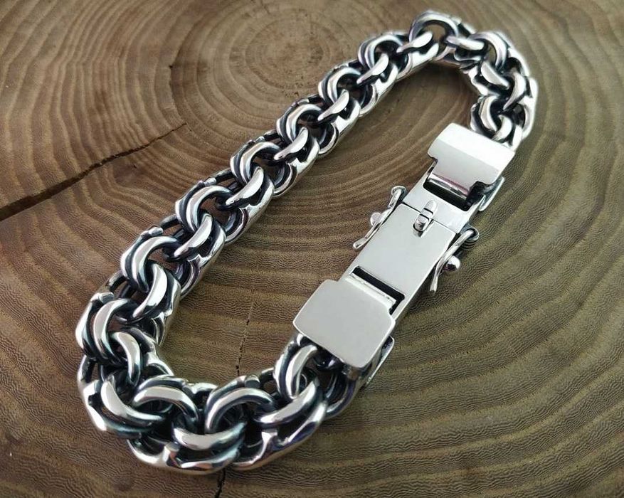 Широкий Серебряный браслет Бисмарк замок коробочка. Срібний Бісмарк