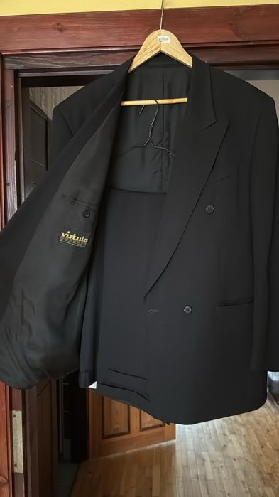 Vistula garnitur czarny dwurzędowy elegancki 100% wełna świetna jakość