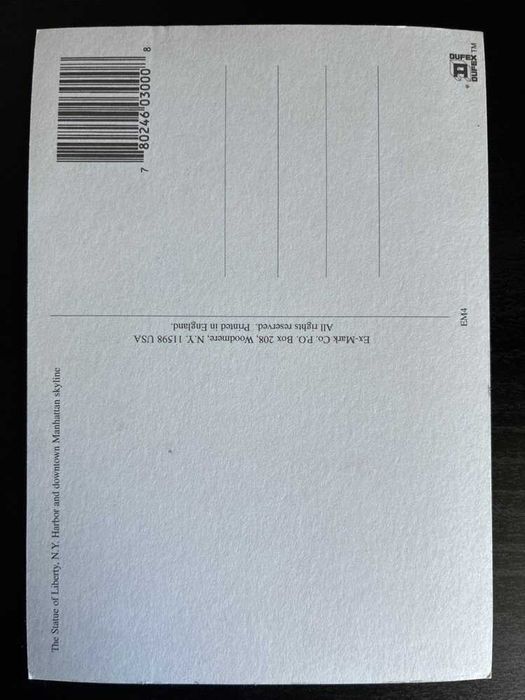 Postal Antigo Dufex New York - Estátua da Liberdade e Torres Gémeas WTC