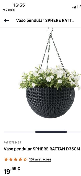 Vasos suspensos em Rattan 35cm