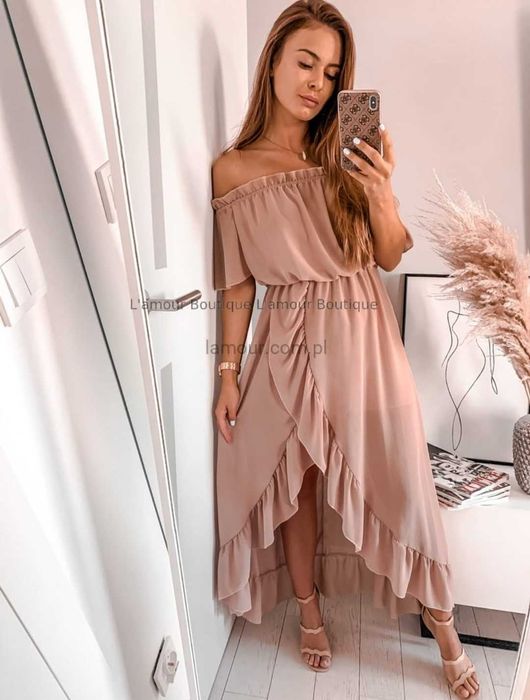 Lamour sukienka hiszpanka Lena maxi brudny róż weselna