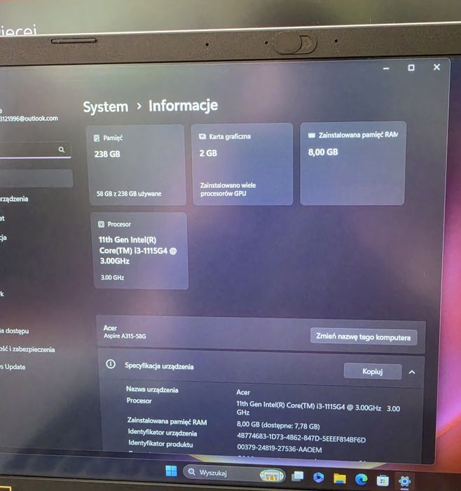 Laptop Acer aspire 3,mx350,Intel 11gen+Gratis
