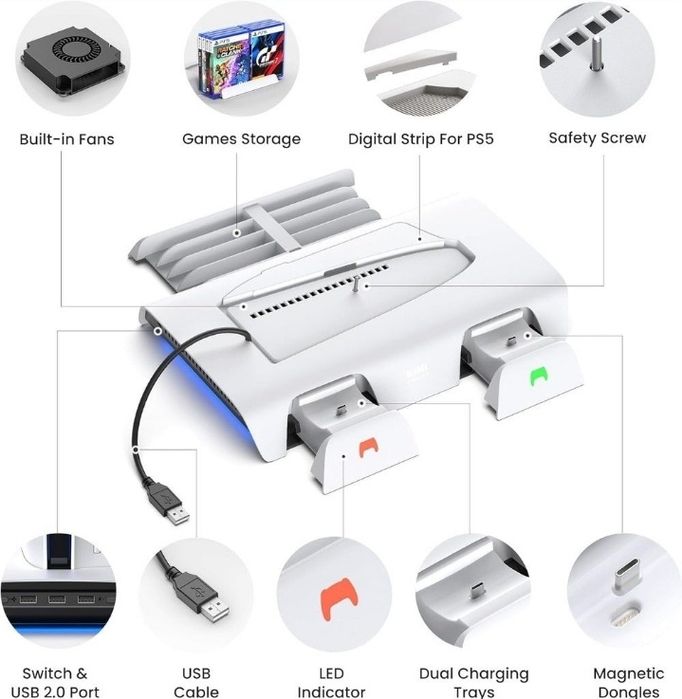 Нова док-станція KIWI design D3 RGB Cooling Dock для PS5 Slim (Зарядна підставка)