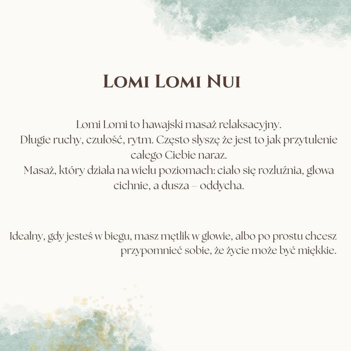 Masaż relaksacyjny, klasyczny, powieziowy