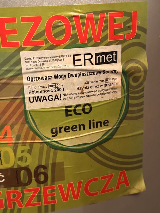 Nowy bojler ERMET 200 l solarny dwupłaszczowy pionowy