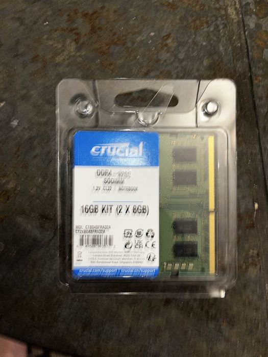 16GB Ram Ddr4 Laptop (2x8gb) crucial micron 3200mhz nowe