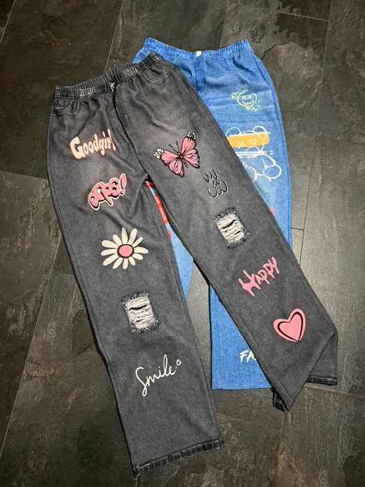 4 pary spodni dziewczęcych 146/152 materiałowe imitujące jeans modne