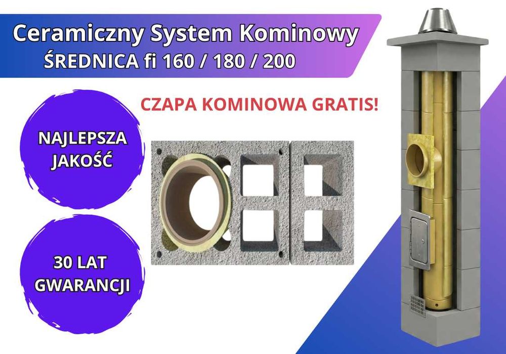 Komin KW2+W2 fi 200 wys 4m Izolowany Systemowy Ceramiczny, Kominowy