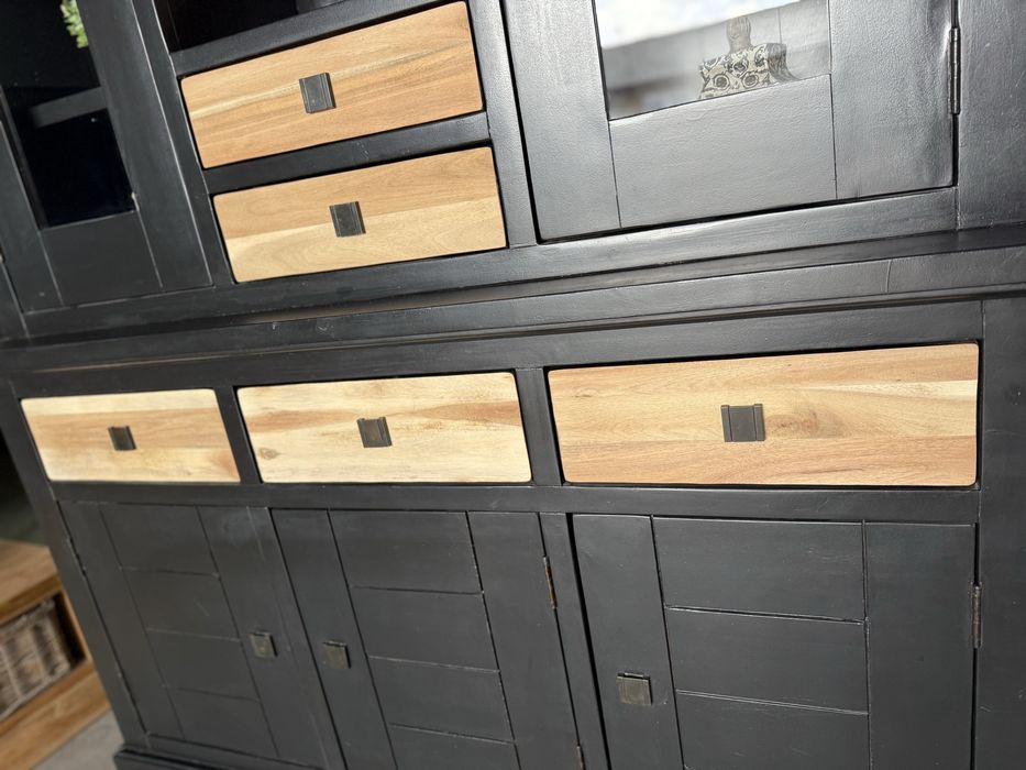 CZARNY Kredens kolonialny witryna drewniany HENDERS LOFT