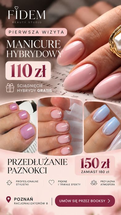 Manicure hybrydowy / żelowy / Przedłużanie paznokci