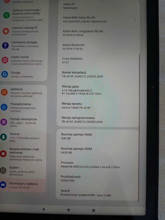 Tablet LENOVO Tab P11 Plus 64 GB + Etui Model TB-J616F (prawie nowy)