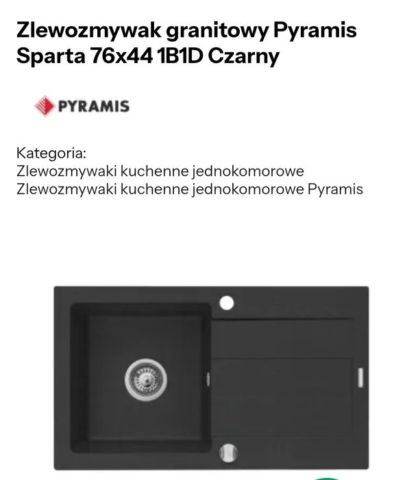Zlewozmywak Pyramis czarny granit 76 cm /4